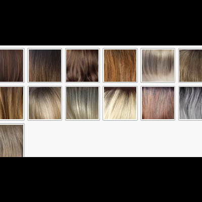 Amostras de várias cores de cabelo em pequenos quadrados dispostos em linhas