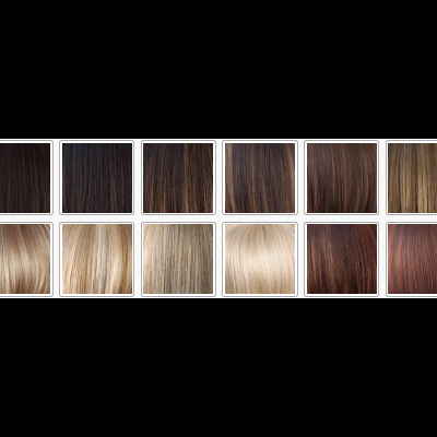 Amostras de cores de cabelo em tons castanho e louro