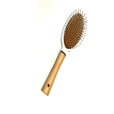 Escova branca Oval com cabo de madeira
