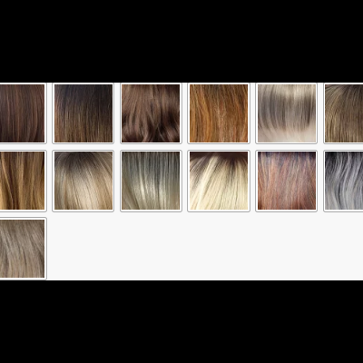 Amostras de cabelo sintético em diferentes cores e padrões naturais