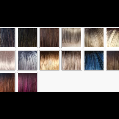 Amostras de cores de cabelo em tons naturais e fantasia