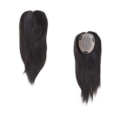 Postiço em cabelo humano, liso, preto natural, Modelo JCTP04-NC