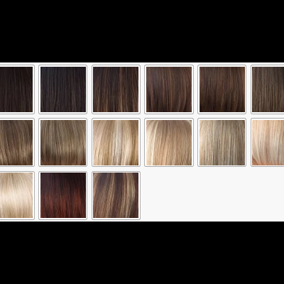 Amostras de cores de cabelo lisas em vários tons de castanho e loiro