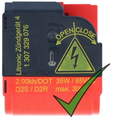 Módulo electrónico preto e vermelho Litronic Zündgerät 4 com textos e símbolos amarelos