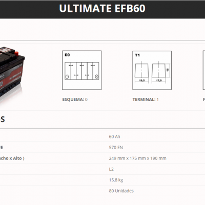 Baterias Auto GBS ULTIMATE EFB  START & STOP *Abrir artigo para escolher as várias potências*