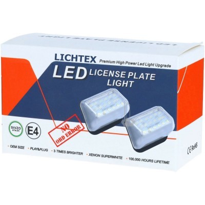 Caixa de luz LED para matrícula LICHTEX com duas unidades e texto descritivo em branco, azul e laranja