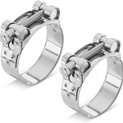 Duas abraçadeiras metálicas ajustáveis em aço inox