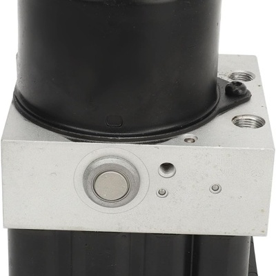 Módulo de controlo ABS com estrutura metálica prateada e componentes plásticos pretos