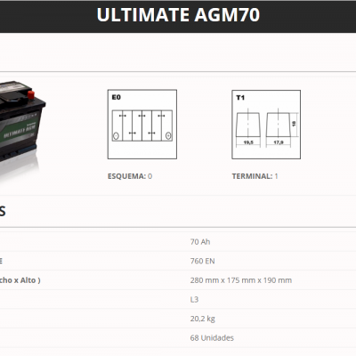 Baterias Auto GBS ULTIMATE AGM  START & STOP *Abrir artigo para escolher as várias potências*