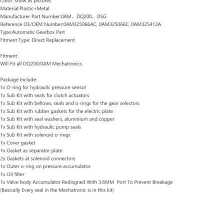 Kit de revisão mecânica do corpo da válvula para Audi para VW Seat Skoda 0AM DQ200 DSG