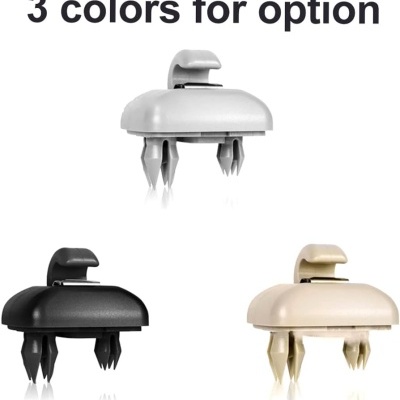 Três grampos de plástico para fixação em branco, preto e bege com texto '3 colors for option'