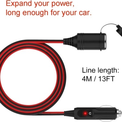 Cabo de extensão para isqueiro, impermeável, 20 AWG com fusível, 15 A, 12 V/24 V, CC