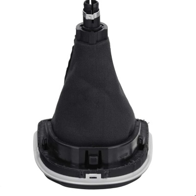 Manípulo de caixa de velocidades com coifa preta e base preta e branca