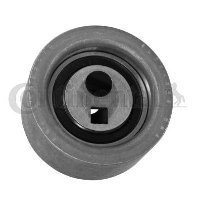 Polia metálica cilíndrica cinzenta com anel preto e furo central