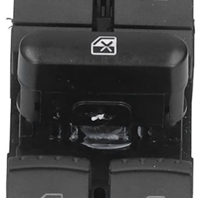 Painel de botões pretos com ícones brancos para controlo de janelas automóveis