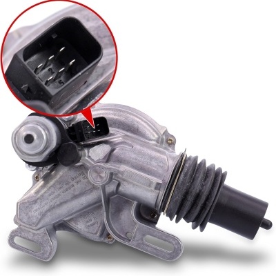 peça mecânica metálica com fole de borracha e conector elétrico preto