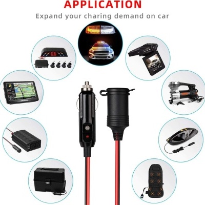 Cabo de extensão para isqueiro, impermeável, 20 AWG com fusível, 15 A, 12 V/24 V, CC