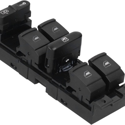 Interruptor preto para controlo de vidros elétricos com 5 botões em automóvel