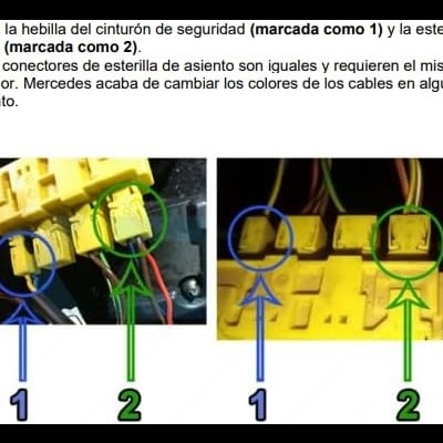 Conectores elétricos amarelos com marcações 1 e 2 em círculos azul e verde e cabos coloridos