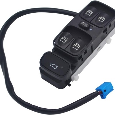 Interruptor elétrico preto para vidros de carro com cabo e conector azul