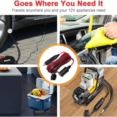 Cabo de extensão para isqueiro, impermeável, 20 AWG com fusível, 15 A, 12 V/24 V, CC