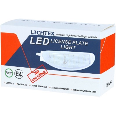Caixa de luz LED para matrícula automóvel LICHTEX com texto e ícones técnicos