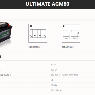Baterias Auto GBS ULTIMATE AGM  START & STOP *Abrir artigo para escolher as várias potências*