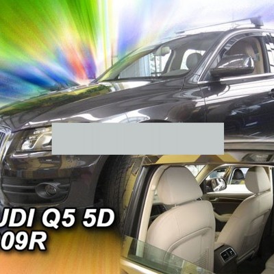 Audi Q5 preto com interior bege e fundo colorido abstrato