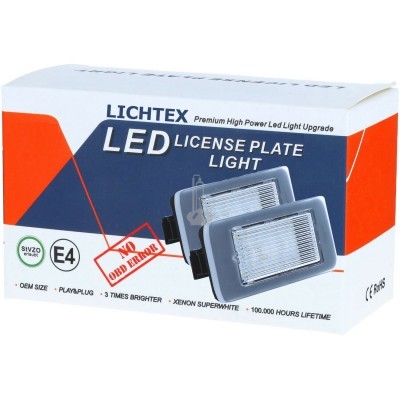 Caixa de luzes LED para placa de matrícula com design branco, azul e laranja