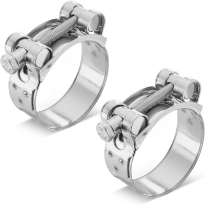 Conjunto de duas braçadeiras metálicas prateadas com parafusos