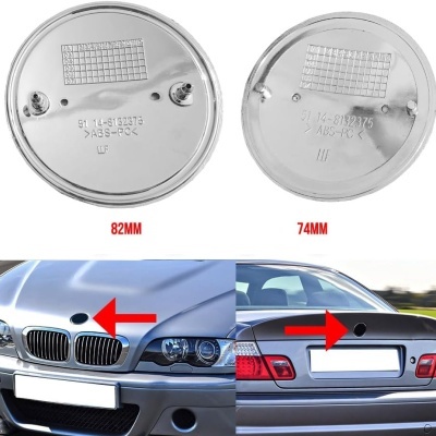 Conjunto de 2 emblemas/emblema dianteiro e traseiro metálico, logótipo de 82 mm + 74 mm BMW