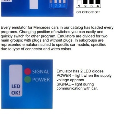 Emulador azul para carros Mercedes com interruptores e LEDs
