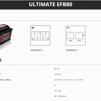 Baterias Auto GBS ULTIMATE EFB  START & STOP *Abrir artigo para escolher as várias potências*