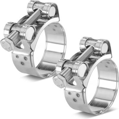 Par de abraçadeiras metálicas prateadas com parafusos para apertar