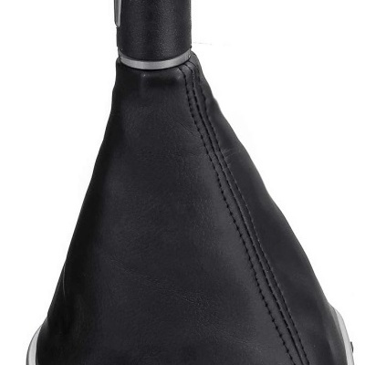 Manete de mudança de carro com capa preta em couro sintético e topo redondo