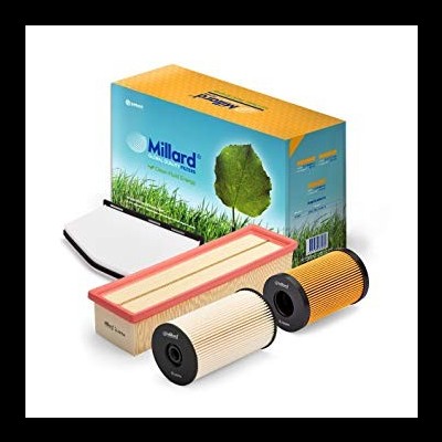 Conjunto de filtros de ar para automóvel Millard com caixa ilustrativa azul e laranja