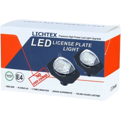 Caixa de luz LED LICHTEX para placa de licença com duas luzes LED e texto descritivo
