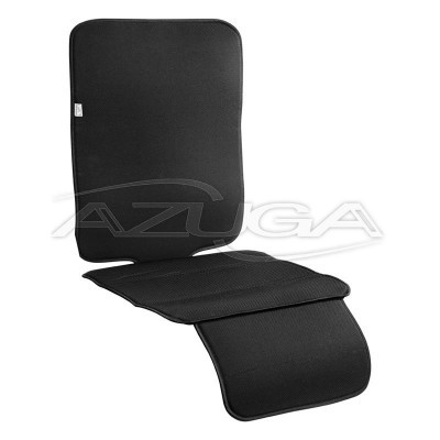 Apoio de sentado para automóvel preto com três partes conectadas.