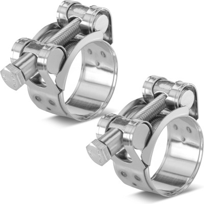 Dois grampos metálicos prateados com parafusos integrados