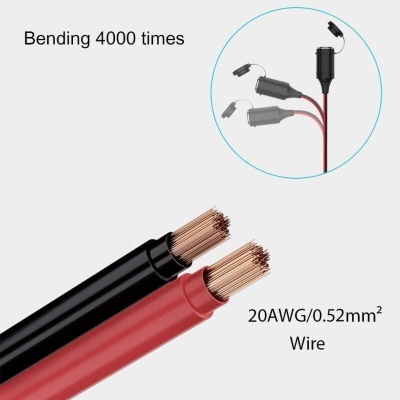 Cabo de extensão para isqueiro, impermeável, 20 AWG com fusível, 15 A, 12 V/24 V, CC