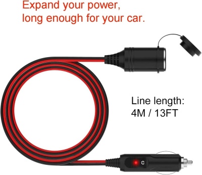Cabo de extensão para isqueiro, impermeável, 20 AWG com fusível, 15 A, 12 V/24 V, CC Cabo de extensão para isqueiro, impermeável, 20 AWG com fusível, 15 A, 12 V/24 V, CC