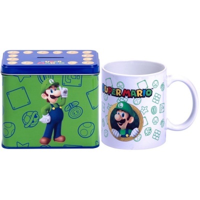 Conjunto Caneca + Mealheiro Luigi Super Mario Bros