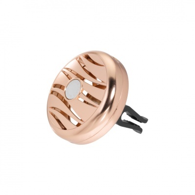 Campainha de bicicleta rosa dourada com padrão curvo e botão branco