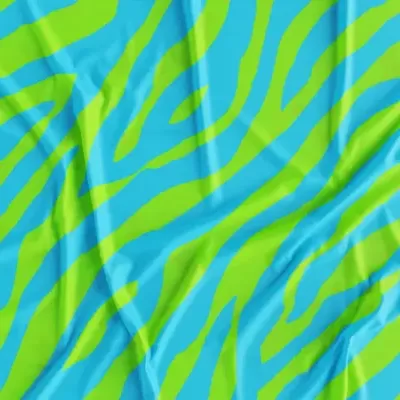 Tecido colorido com padrão de riscas onduladas verdes e azuis