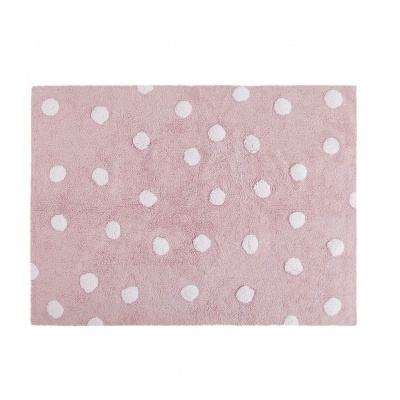 Tapete rosa com bolinhas brancas