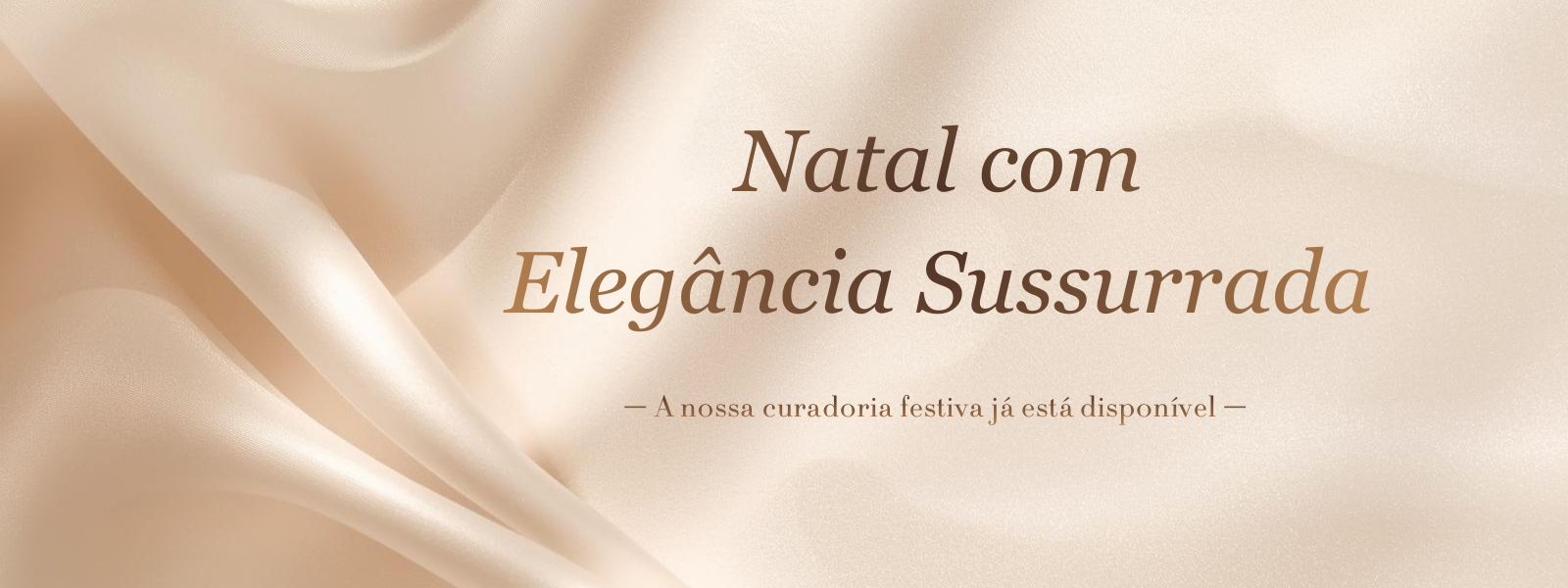 tecido de cetim bege com texto promocional em castanho