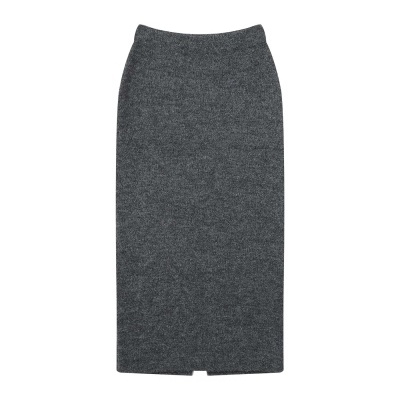 Saia cinza escuro de malha com fenda na bainha