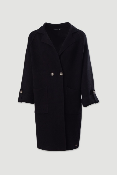 Casaco preto com botões e bolsos frontais