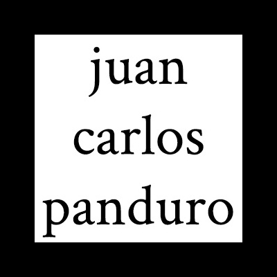 Texto 'juan carlos panduro' em letras pretas sobre fundo branco