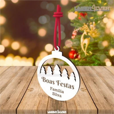 Bola de Natal - Pinheiros Nome Família Personalizado